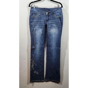 Vintage‎ MisKeen Jeans Womens 5 Embellished Rhinestone Sword Bootcut Stretch